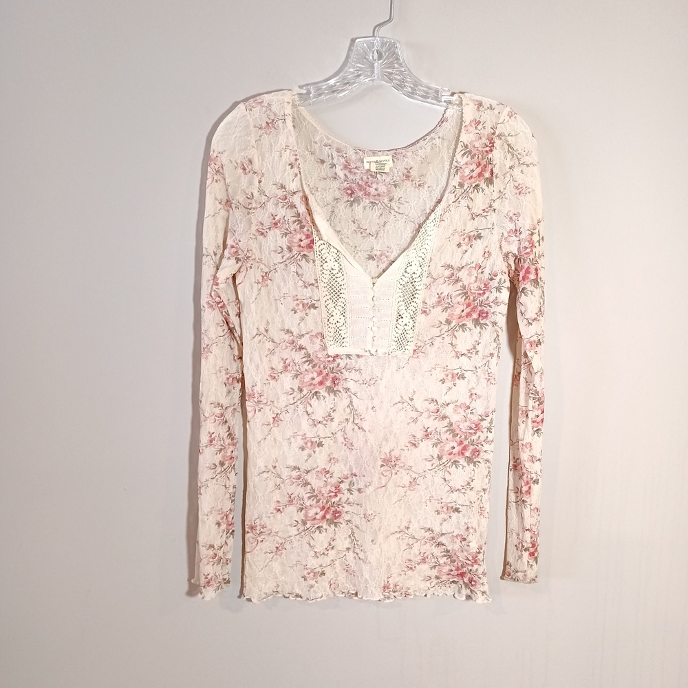 Denim & Supply Ralph Lauren Floral Long Sleeve Top Sheer Lace Y2K Size L